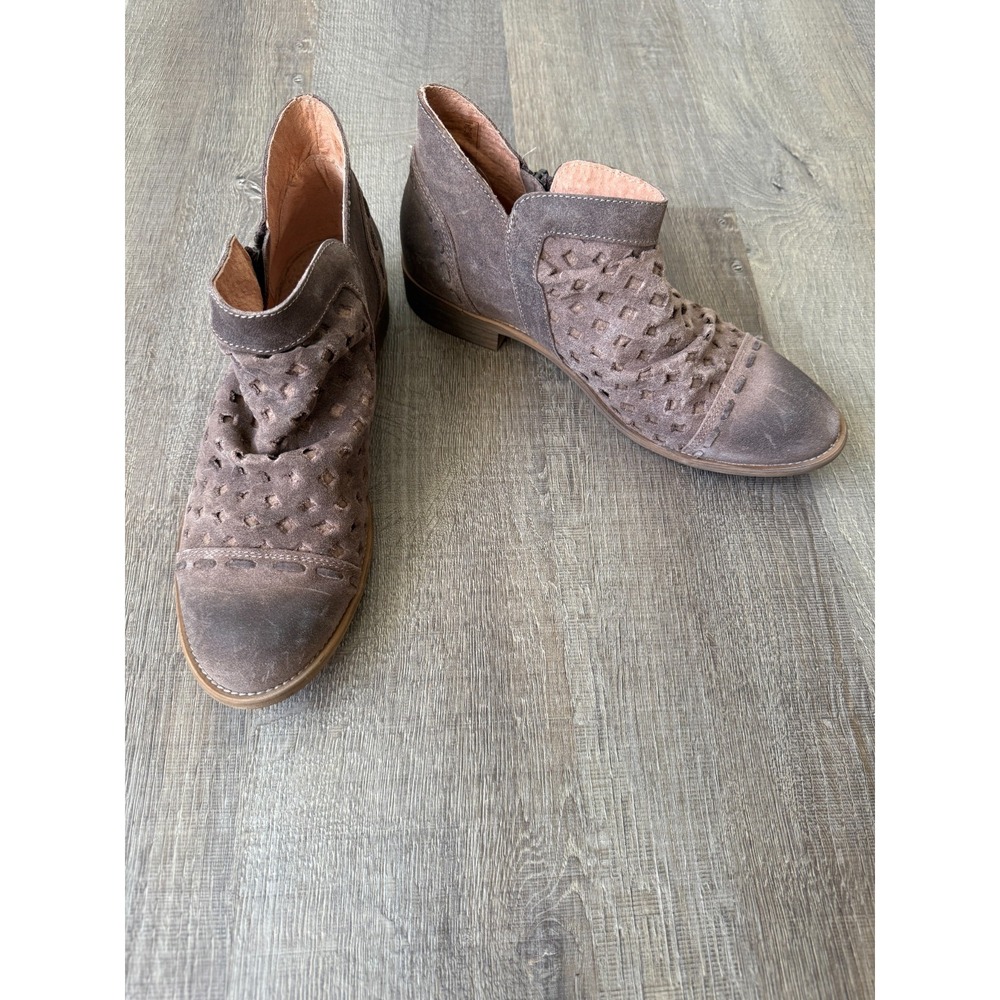 Musse & Cloud Suede Ankle Boots Women's 9 EU40 Brown‎ Cutout Woven Western Boho